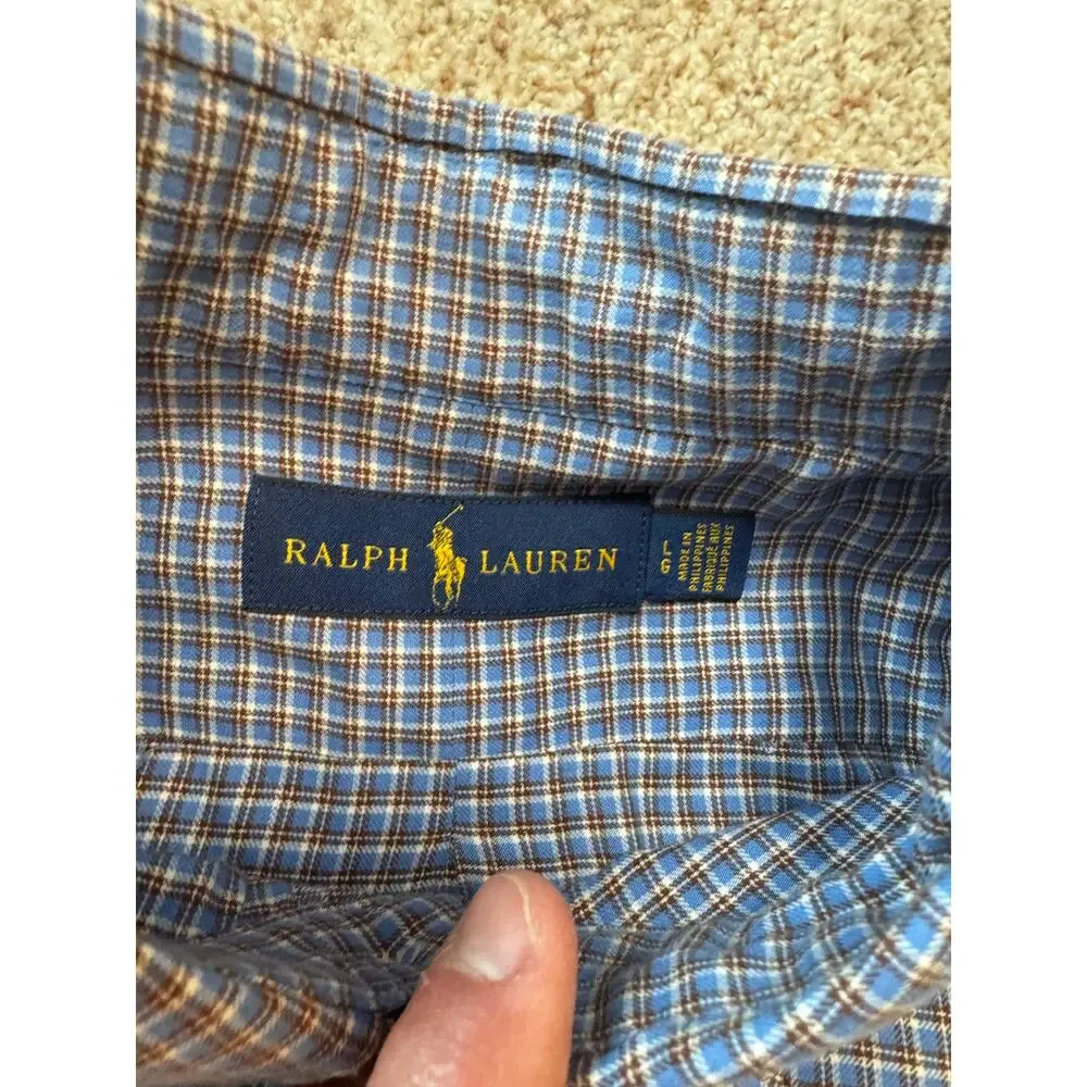 Polo Ralph Lauren Button Up Shirt Mens Large L Blue Plaid Check Cotton Pony